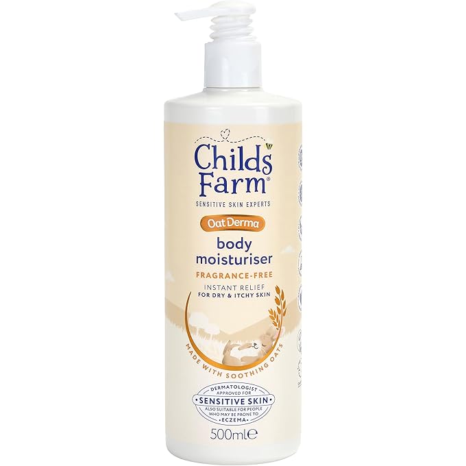 مرطب الجسم من Childs Farm OatDerma، خال من العطر، مرطب مهدئ، بشرة حساسة، مرطب، للأطفال، 500 مل